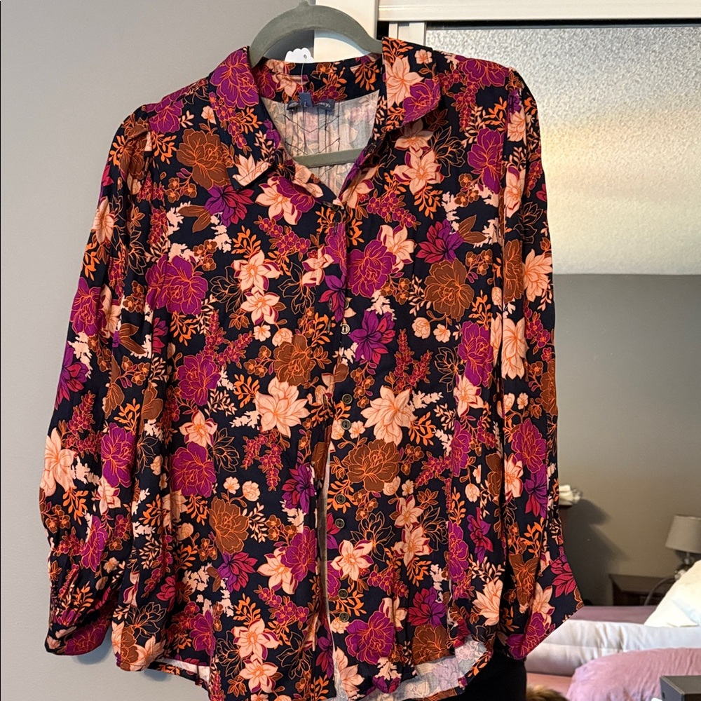 Democracy Floral Blouse - Black, Orange, Purple